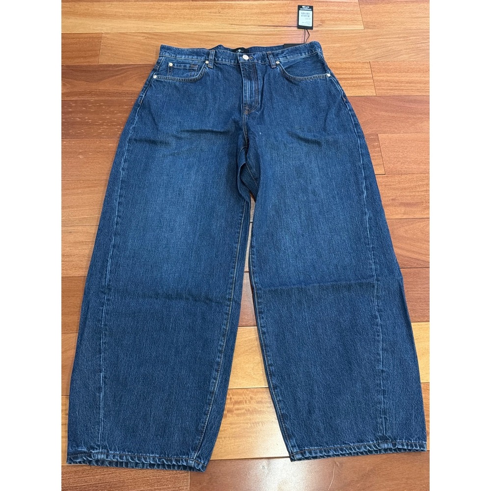 NWT 7 For All Mankind Barrel Jeans Womens Blue High Rise Curved Leg 32 - Picture 4 of 13